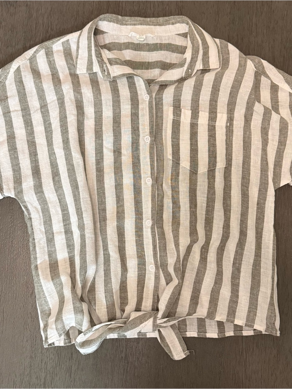 beachlunchlounge Striped Tie-Front Button-Down Shirt - white & Gray